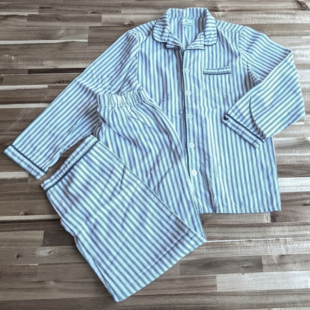 Petite Plume Kids Navy White Ticking Stripe Pajama Set Size 12 Button Down PJs